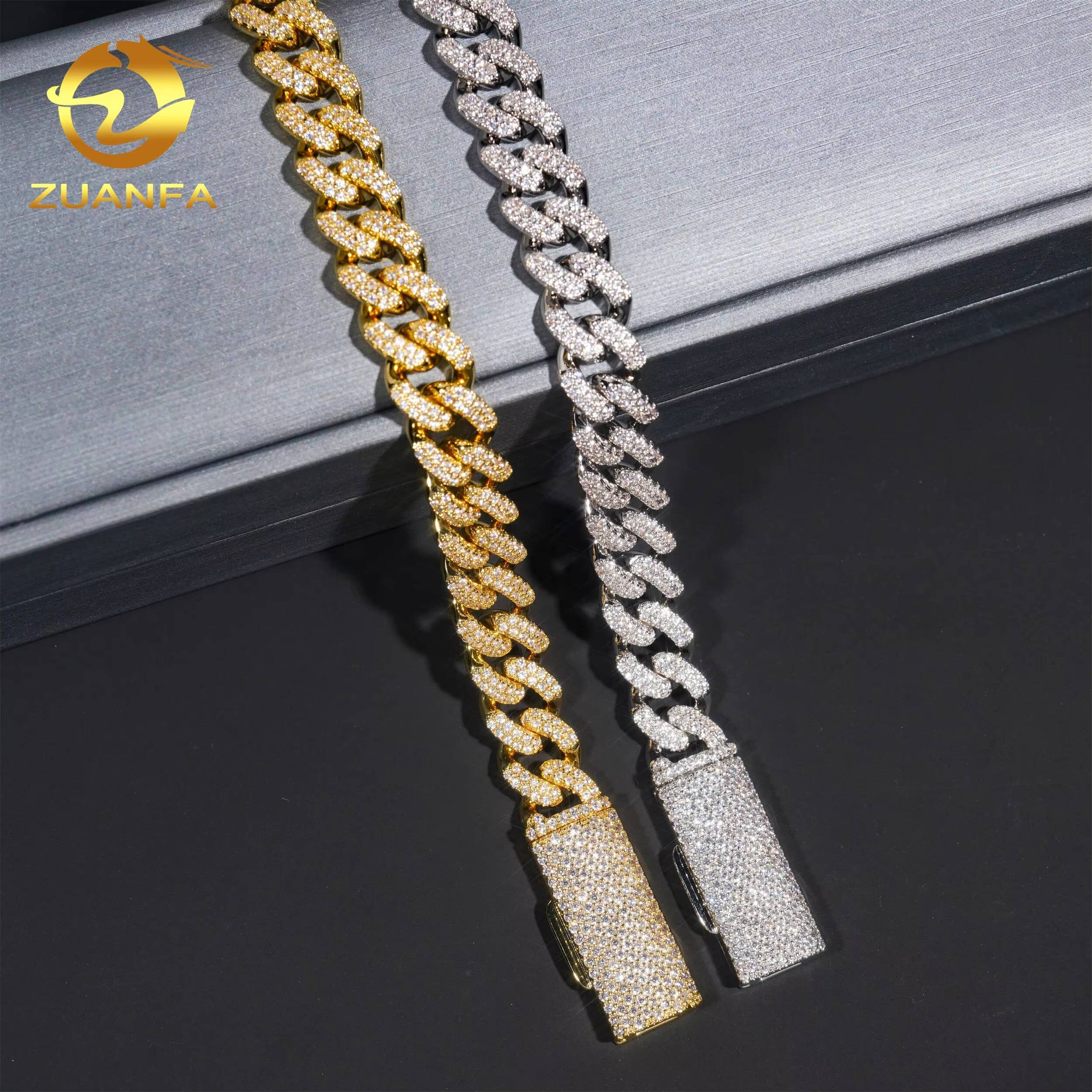 Wholesale Price Cuban Chain Necklace Iced Out Jewelry Brass 5A Moissanite Moissanite Cuban Link Chain