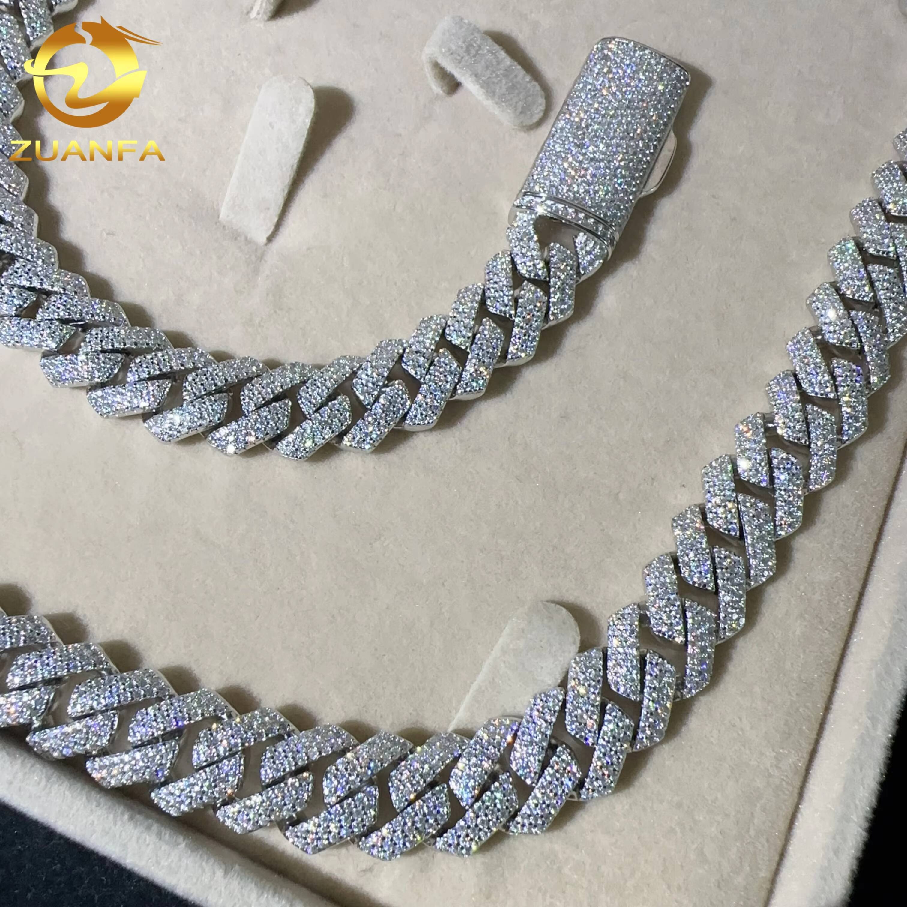 13MM Width Three Row Diamond Cuban Necklace Bracelet Silver 925 VVS Moissanite Diamond Iced Out Hip Hop Cuban Link Chain