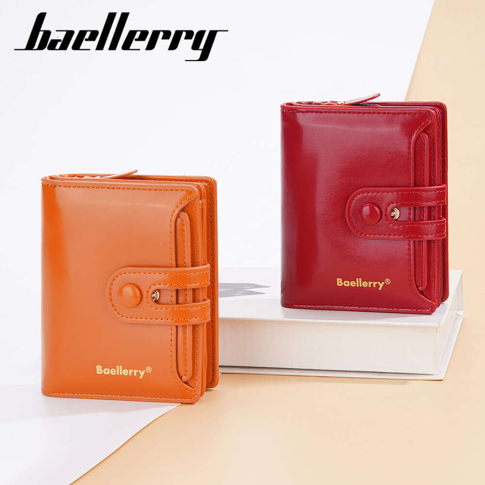 Baellerry New Women's Wallet Korean Version Oil Wax Leather Multi-Card Slot Buckle Short Zipper Coin Purse