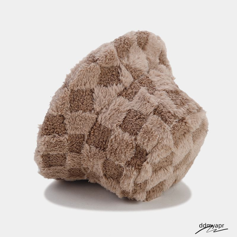 Autumn Winter Solid Color Plaid Fisherman Unisex ddmyday Outdoor Artistic Versatile Bucket Thickened Warm Sun Hat 250710 ddmyday ddmyday