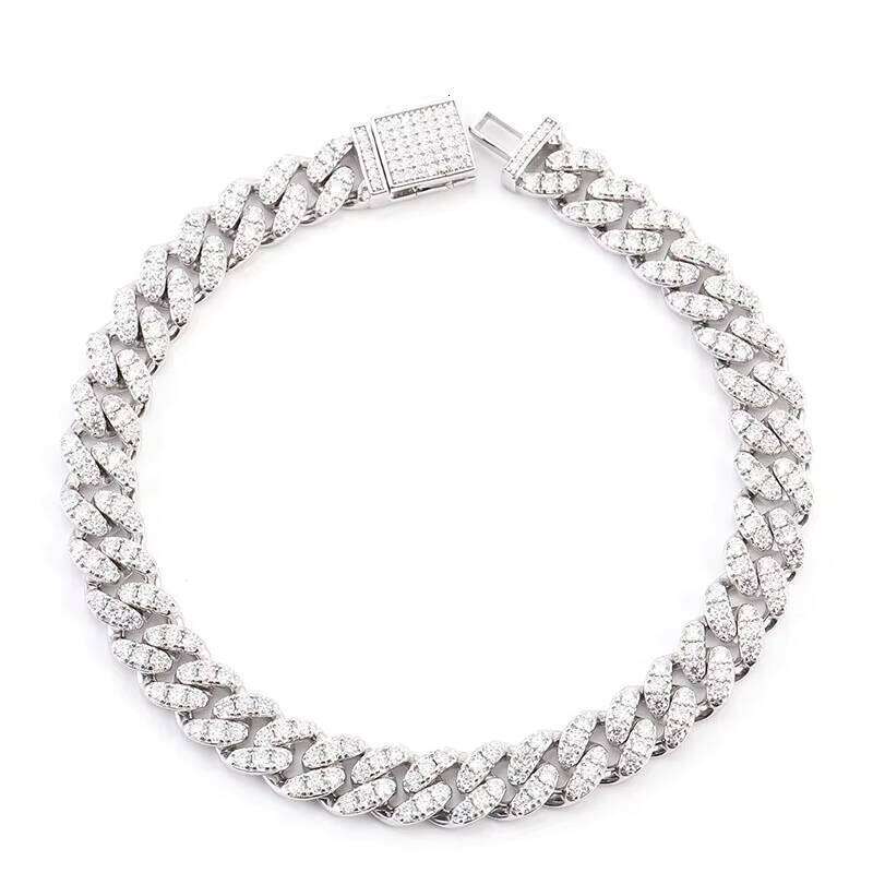 Sier Moissanite Cuban Chain Bracelet 6mm 1 Row Stones Hip Hop Fine Jewelry Custom Necklace Gifts
