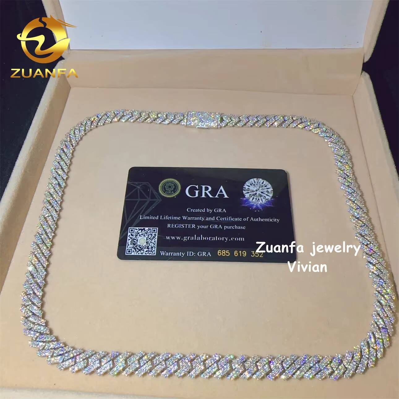 10mm Fashion Sterling Silver 925 VVS Moissanite Diamond Hip Hop Jewelry Iced Out Miami Cuban Link Chain Necklace