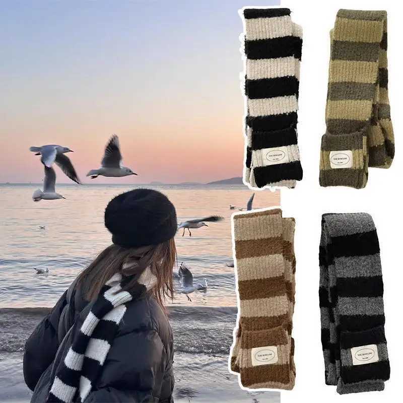 Korean Style Striped Cool Scarf Y2K Autumn Winter Imitation Cashmere Long Scarves Women Fashion Soft Neck Warmer Neckerchief NewXJ250905