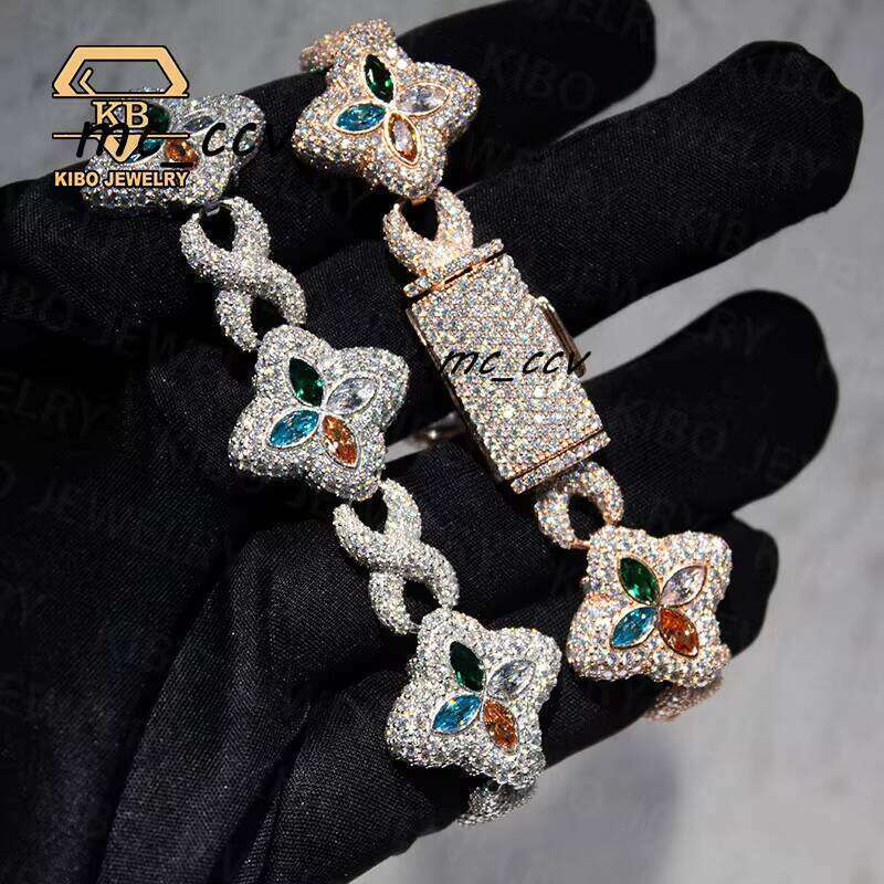 Clover Ice New Tennis 4Leaf Necklace 22Mm Bracelet Sier Silicon Stone Mens Iced HipHop Chain