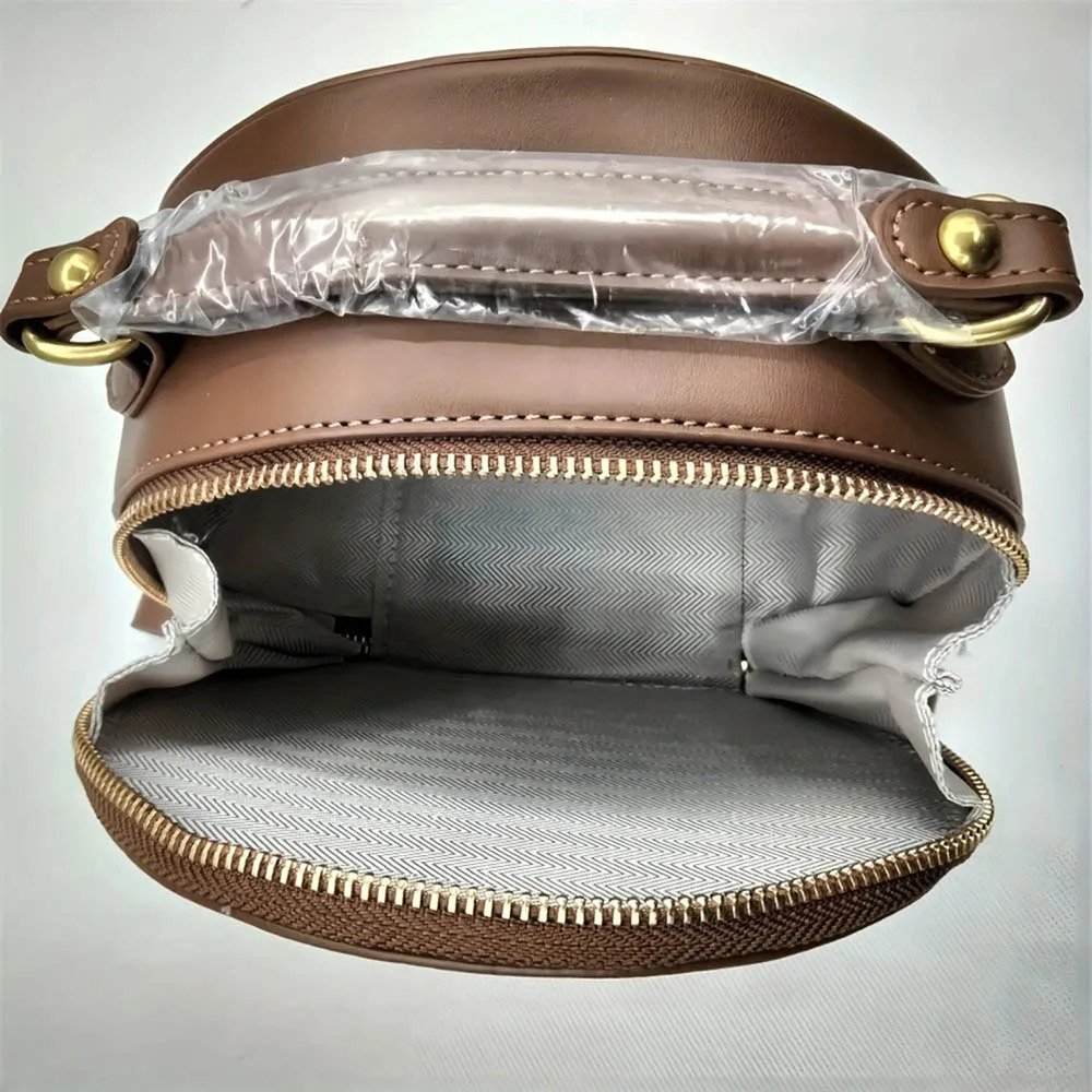 Chic Checkered Pattern Trendy Shoulder Crossbody Handbag Casual Style PU Round Shape With Adjustable Strap 250903