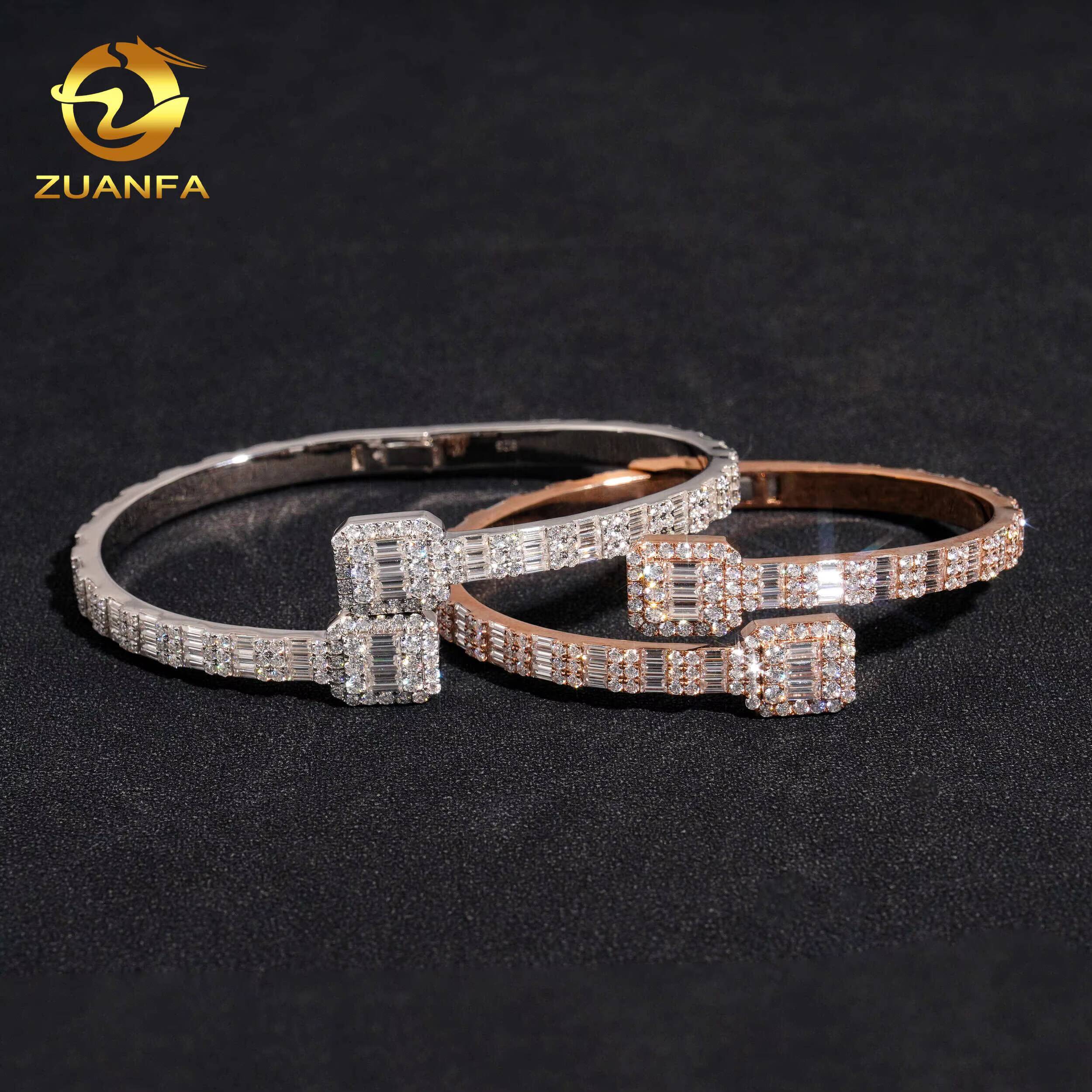 Iced Out Hip Hop Jewelry Cuban Bracelet 925 Sterling Silver Vvs Moissanite baguette Cut Diamond Cuff Bangle Bracelet Menwome