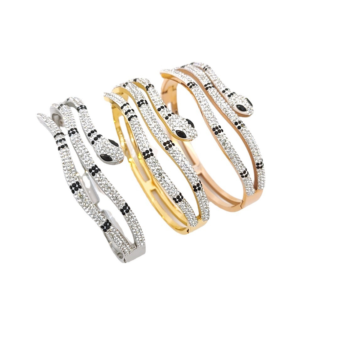 Hot Selling Full Dia Snake-Shaped Titanium Steel Bracelet Trendy Exaggerated Rose Gold