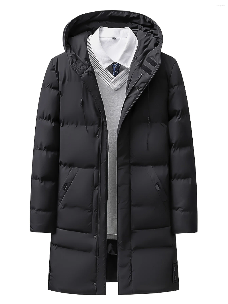 Men's Jackets Heavyweight Winter Coat Windproof Cold Weather Jacket With Full-Length Zipper Hooded Long Formality Large Front Pockets