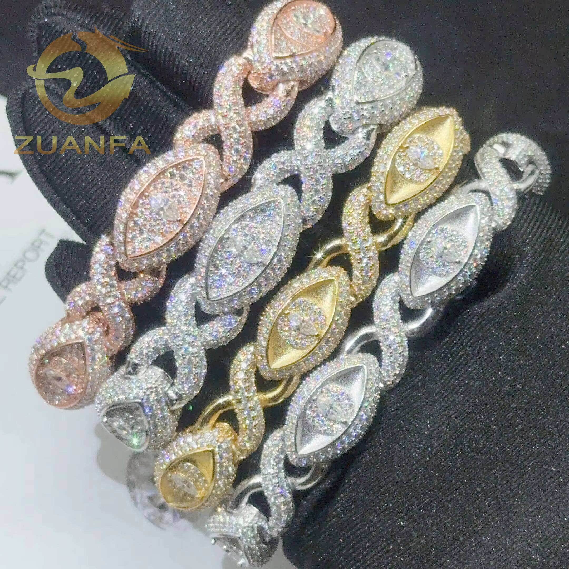 13MM New Arrival Hip Hop Jewelry Iced Out Men Cuban Bracelet Evil Eye 925 Silver Moissanite Bracelet Spring Box Pass Tester
