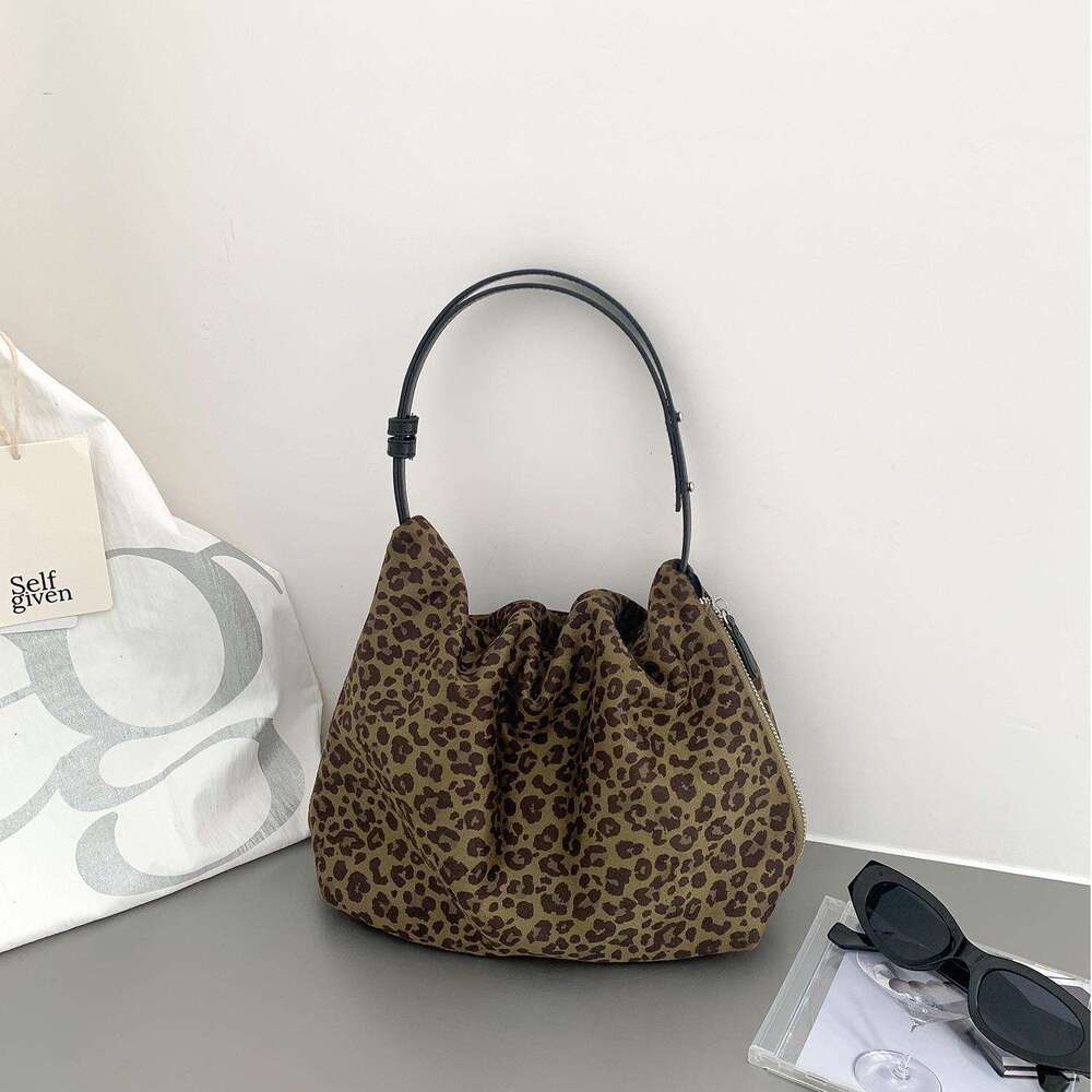 Leopard Print Wrinkled Autumn Winter New Suede Shoulder Bag Women Side Zipper Niche Design Handbag