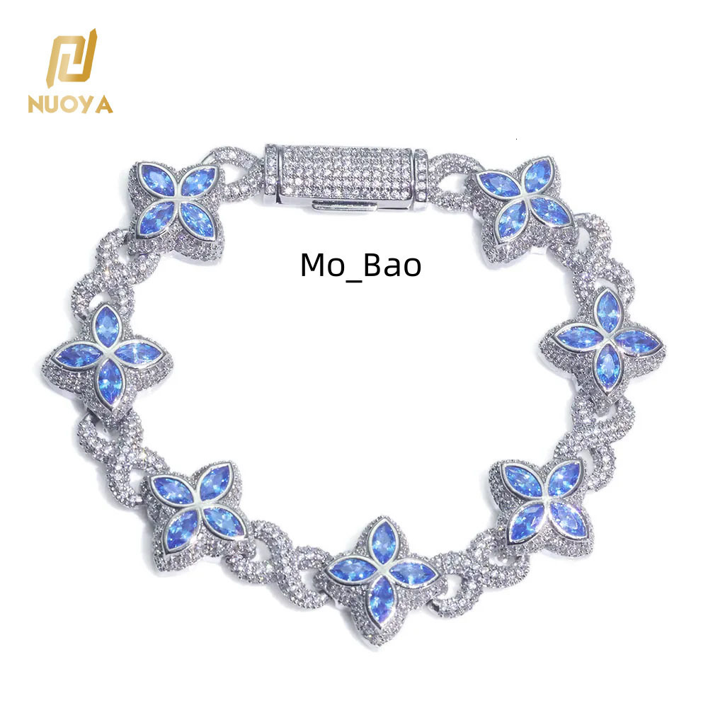 NUOYA Hip Hop Jewelry Flower Cross Design Iced Out Diamond Chain Silver Gold Four Leaf Clover Infinity Miami Cuban Link Bracelet