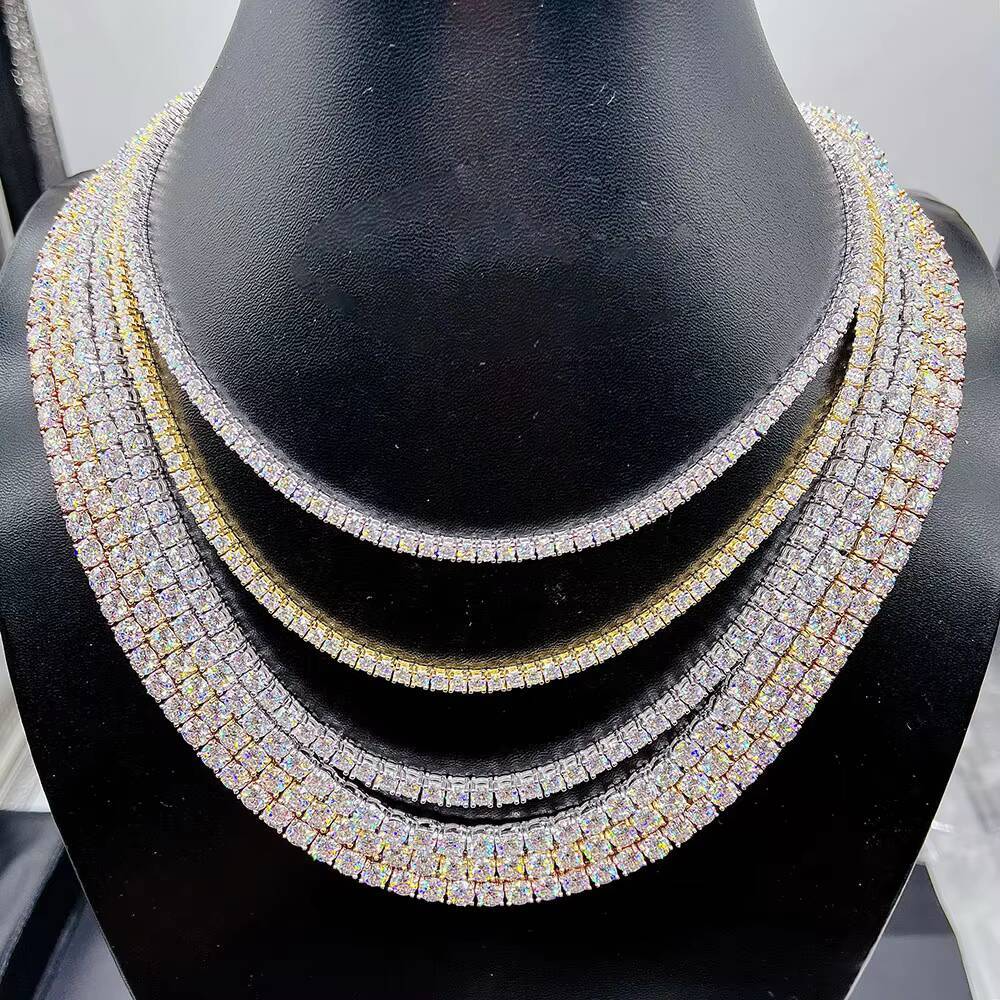 Zuanfa Hip Hop Jewelry 3mm 4mm 5mm 18K Gold Iced Diamond NecklaceBracelet Bling Moissanite Tennis Chain