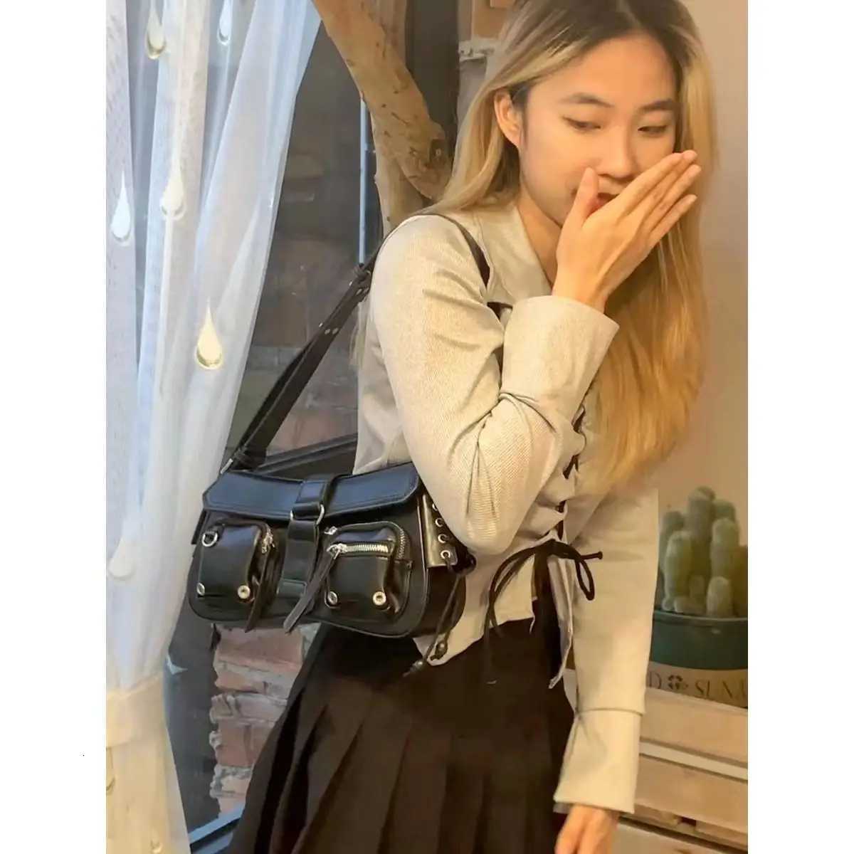 JIAERDI Vintage Y2k Handbags Women 2023 Hot s Harajuku Pockets Solid Shoulder Bag Female Causal Black Underarm Bag Z250903