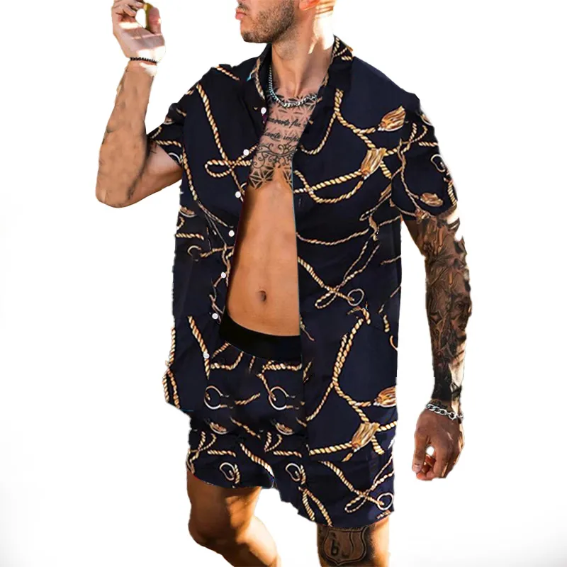 Fashion short Sleeve Shirt Casual slim Two Piece Set For men shorts Pants Summer Suit designer tracksuit men 2 Piece set Pant Trouser shirts