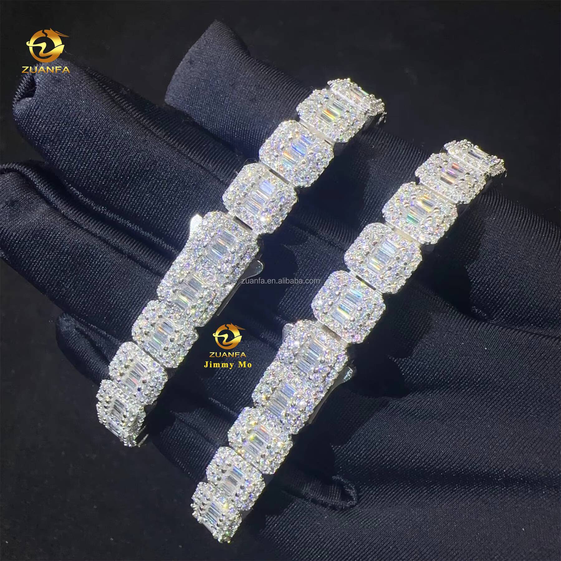 Hot Selling Fashion 9MM Luxury 925 Sterling Silver Iced Out Hip Hop Jewelry Moissanite Baguette Cluster Tennis Chain Bracelet