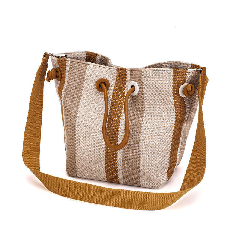 Autum Ad Witer New Korea Cavas Bucket Bag Wome's Oe Shoulder Diagoal Straddle Hadbag With Cotrast Color