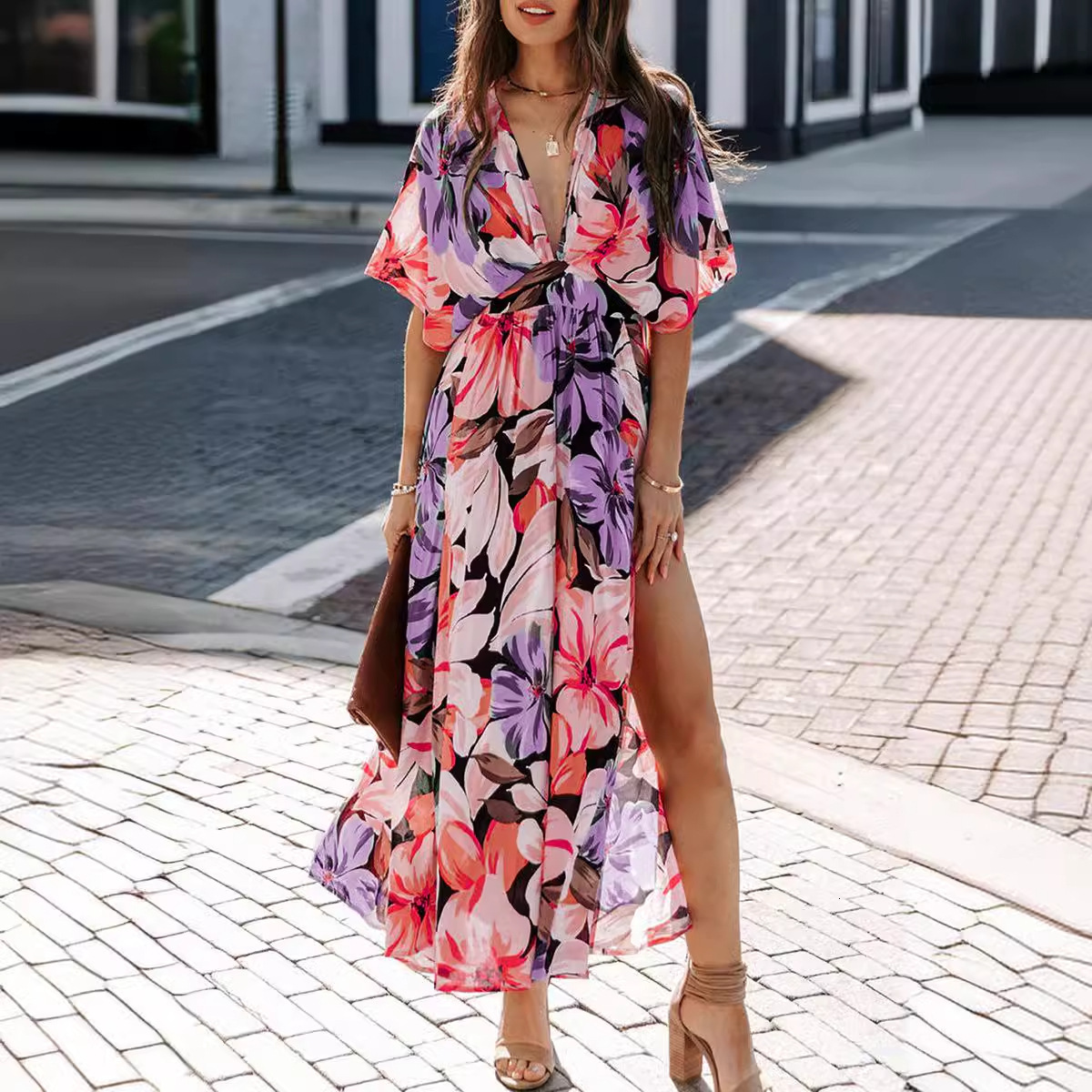 2025 Summer Womens New Sexy HighWaisted Fashion Printed Split Dress