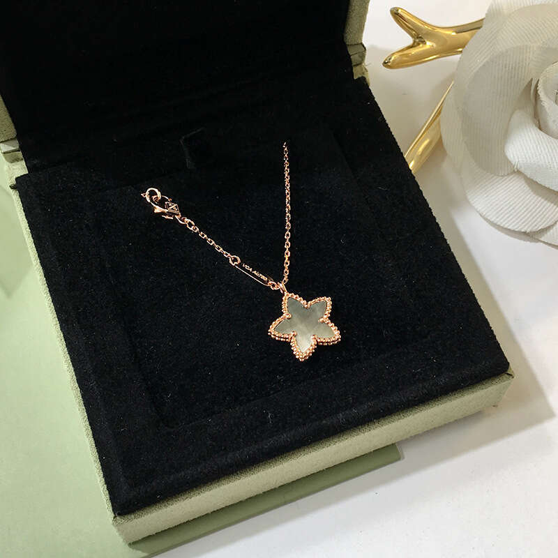 08Heavy Craft Jewelry Four-Leaf Flower Five-Pointed Star Style Inlaid Natural Shell Agate Women's Collarbone Necklace