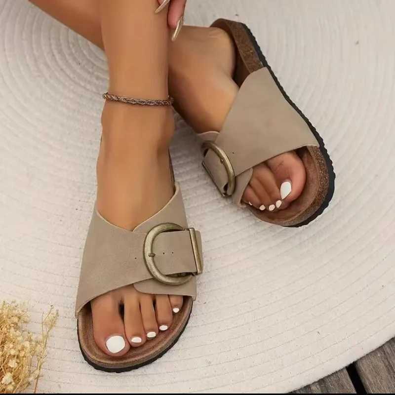 Litfun 2025 Womens Cork Slippers Fashion Women Single Buckle Flip Flops Open Toe Beach Sandals Leisure Fashion House Slippers W250905