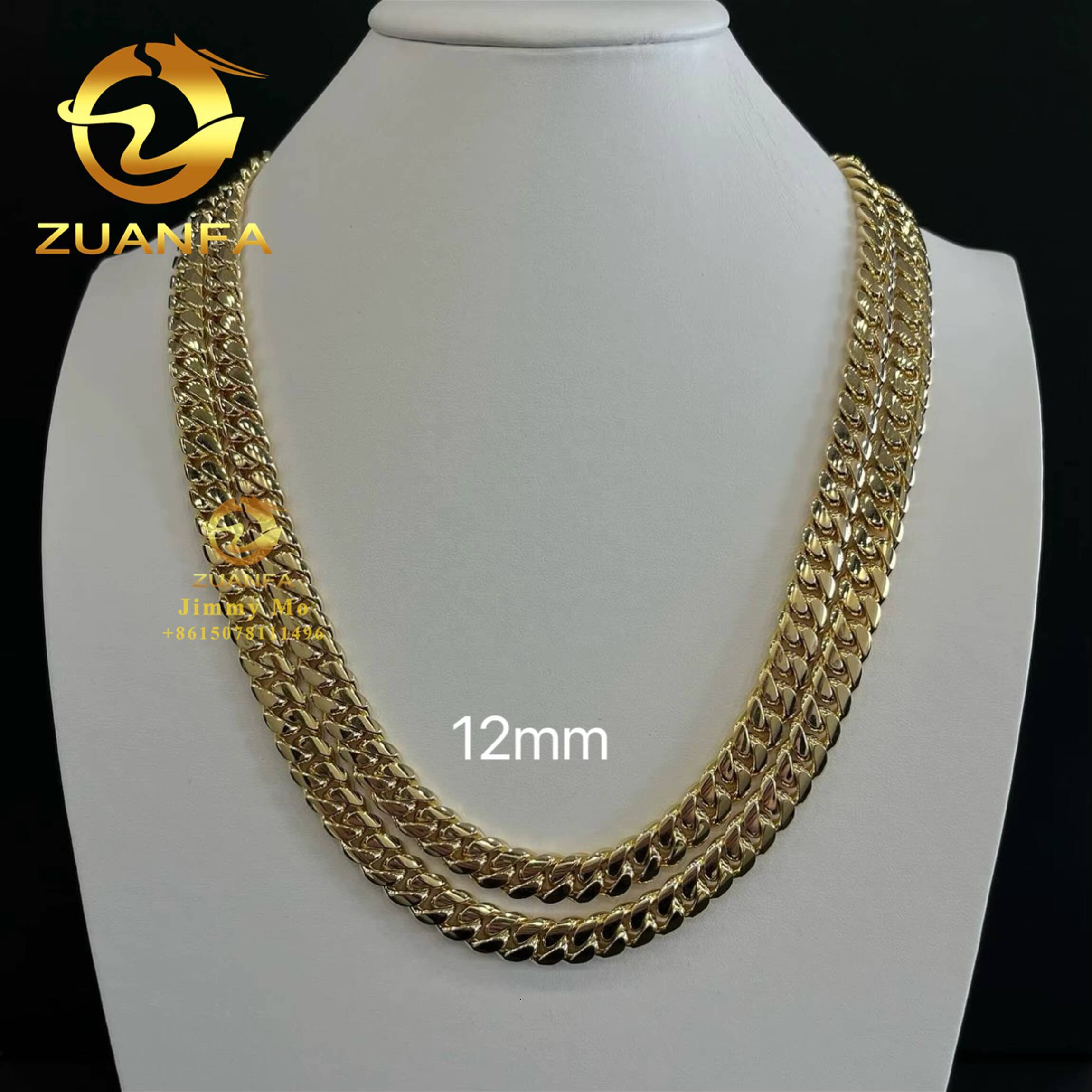 Popular 10mm 12mm Au750 18k Real Solid Yellow Gold Iced Out Hip Hop Jewelry Man Miami Cuban Chain Plain Chain