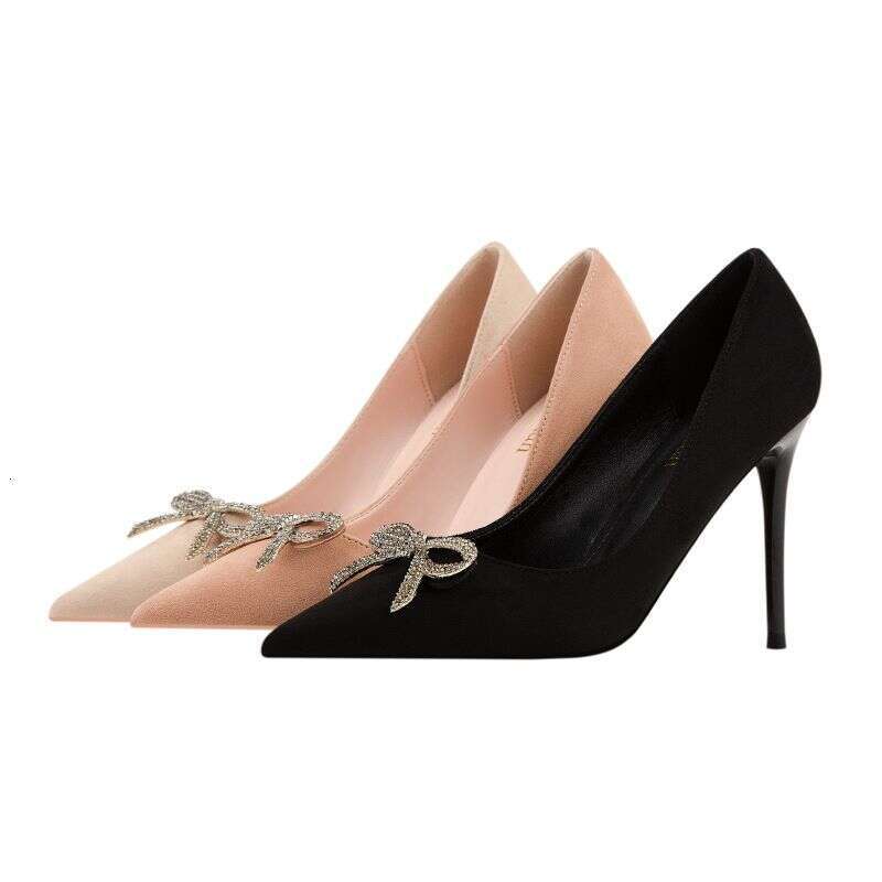 Women's Pumps Style Simple Women's Stiletto High Heels Shallow Mouth Pointed Toe Rhinestone Bow Single Shoes