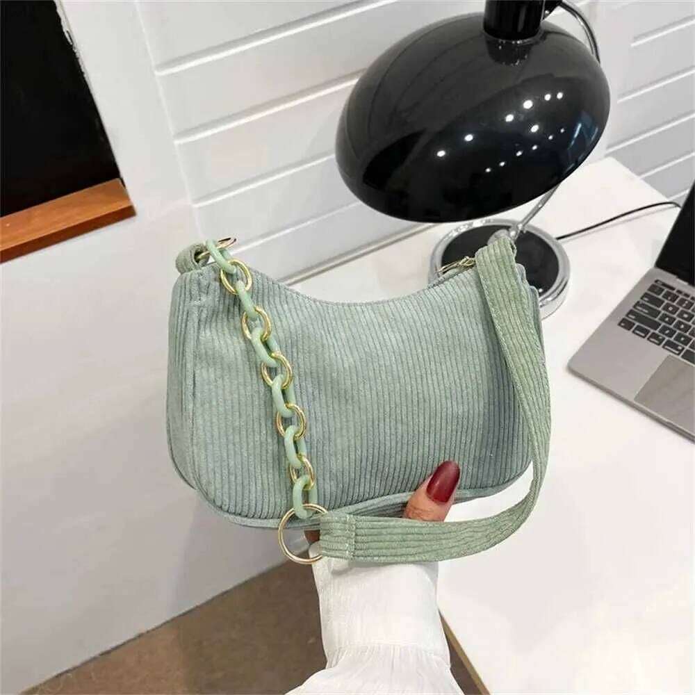 Fi Retro Handbags Warm Autumn Winter Corduroy Bottom Zipper Shoder Small Bag Fem Soft Leisure Club Handbag Y241106