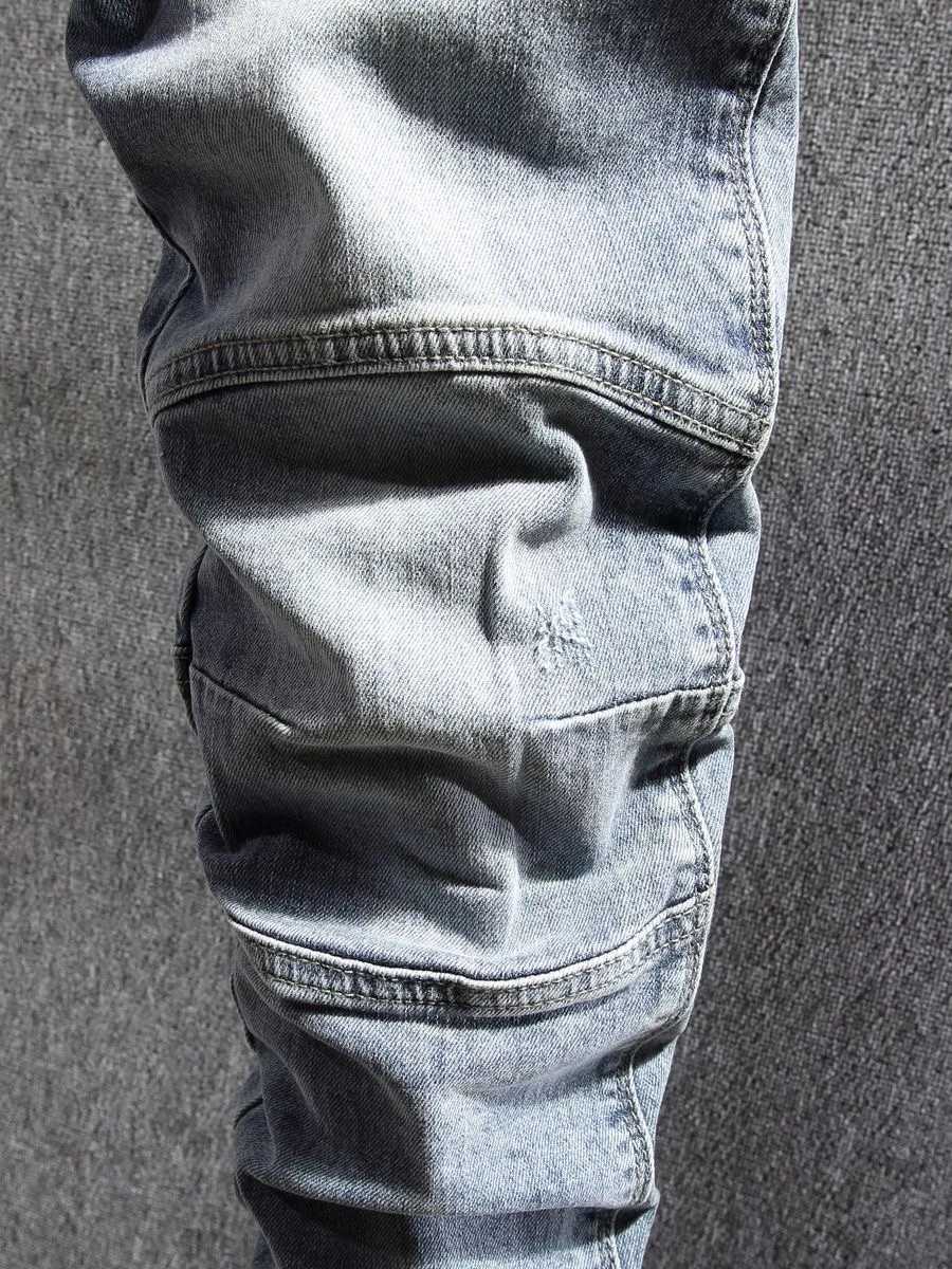 Autumn and Spring Fashion Trend Pure Color Retro Sports Elastic Jeans Mens Casual Comfortable Straight High Quality Denim Pants W250905