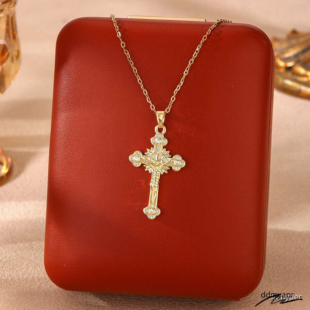 Collections Elegant Cross Pendant Necklace - Stainless Steel Dia-Cut Crucifix Chain For Women ddmydec (45Cm+5Cm Adjustable) ddmydec