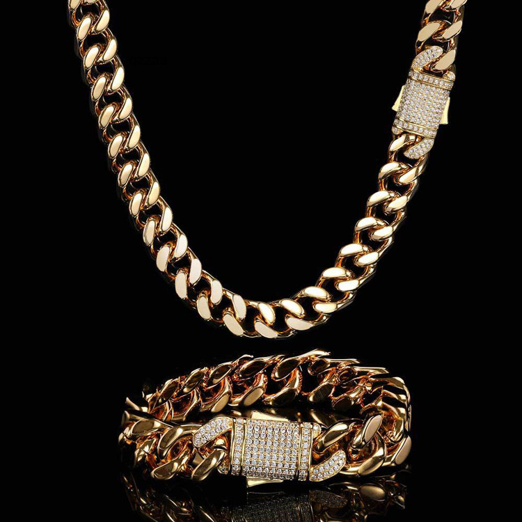 GZYS JEWELRY Wholesale 10MM 12MM High Quality Mens Stainless Steel Gold Necklace Cuban Link Chain