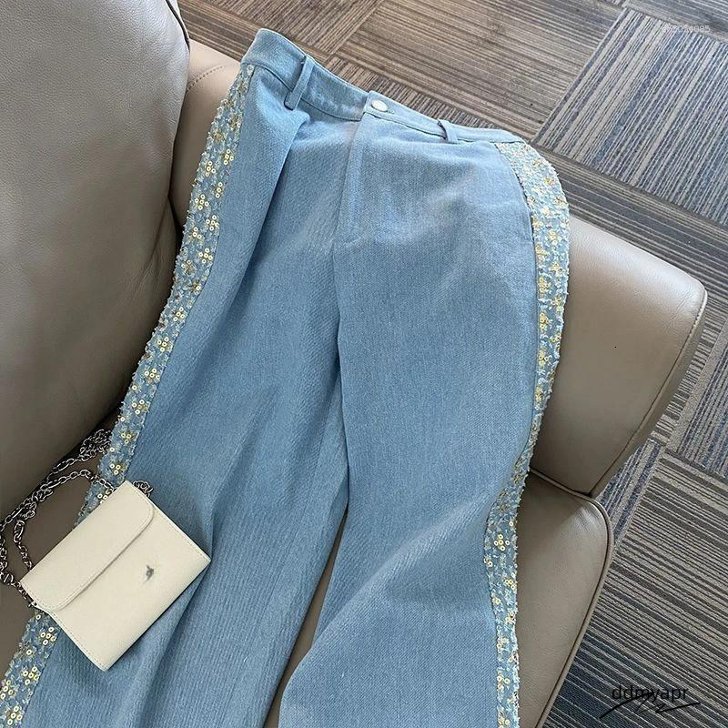 Women's Tracksuits Neploe Autumn Casual All-Match Suit Wid Leg Pants Western Small Fragrance ddmydec Exquisite Coat Sequin Turn-Down Collar Set