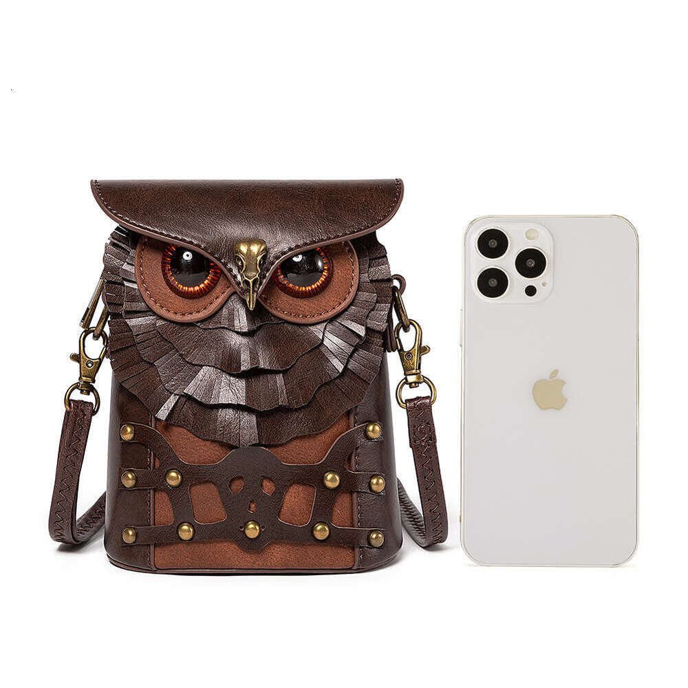 TEMU Color-Block Studded PU Leather Women's Shoulder Medieval Steampunk Owl MINI Crossbody Bag