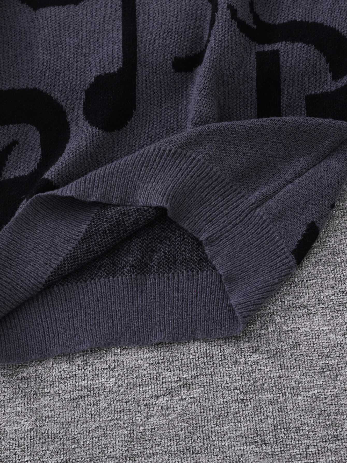 New Popular Autumn and Winter Letter Note Jacquard Pattern Pullover Sweater Casual Round Neck Contrast Color Knitted Mens Pullover Z250905