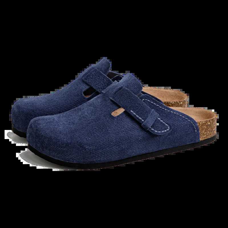 Maden Mens Blue Mule Shoes SlipOn Loafers Breathable Casual Slides for Outdoor Summer and Fall Wear Thick Cork Sole Slippers W250905