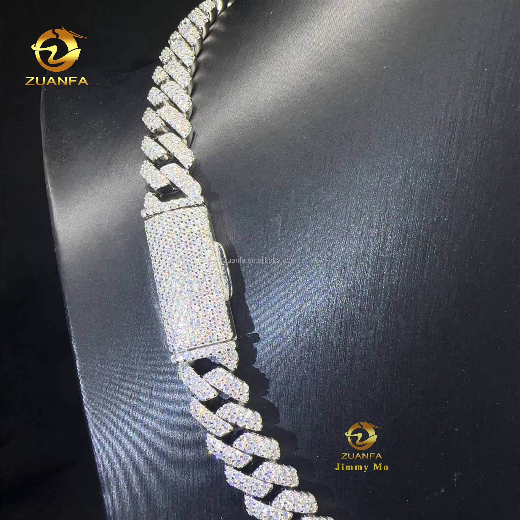 Hot Selling Popular Box Clasp 925 Solid Silver 12mm Two Rows Iced Out Hip Hop VVS1 Moissanite Miami Cuban Link Chain