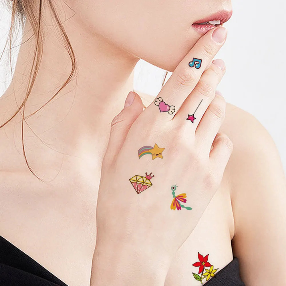 30pcs Small Cute Tattoo Stickers for Hand Fingers Disposable Cartoon Star Sun Pattern Temporary Tattoos 250825