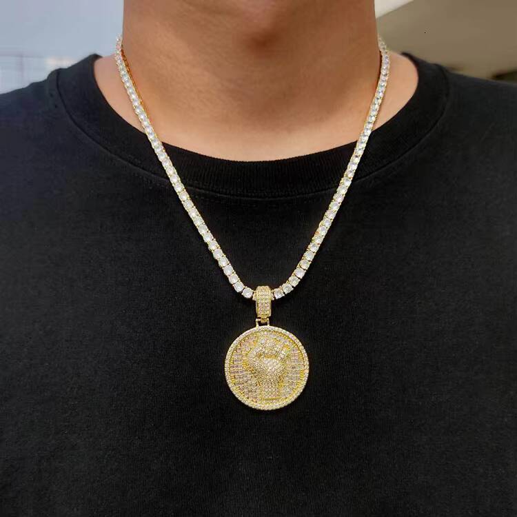 GZYS JEWELRY Wholesale Gold Plated Diamond Mens Fist Coin Necklace Pendant Iced Out Jewelry