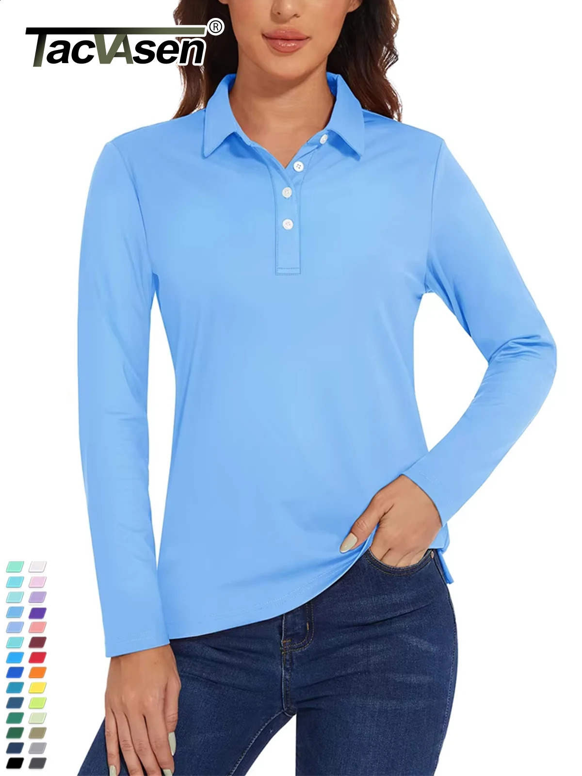 TACVASEN UPF 50 Polo Shirts Womens Long Sleeve UV Protection Performance Polos Golf Tennis Working Pullover Top 250905