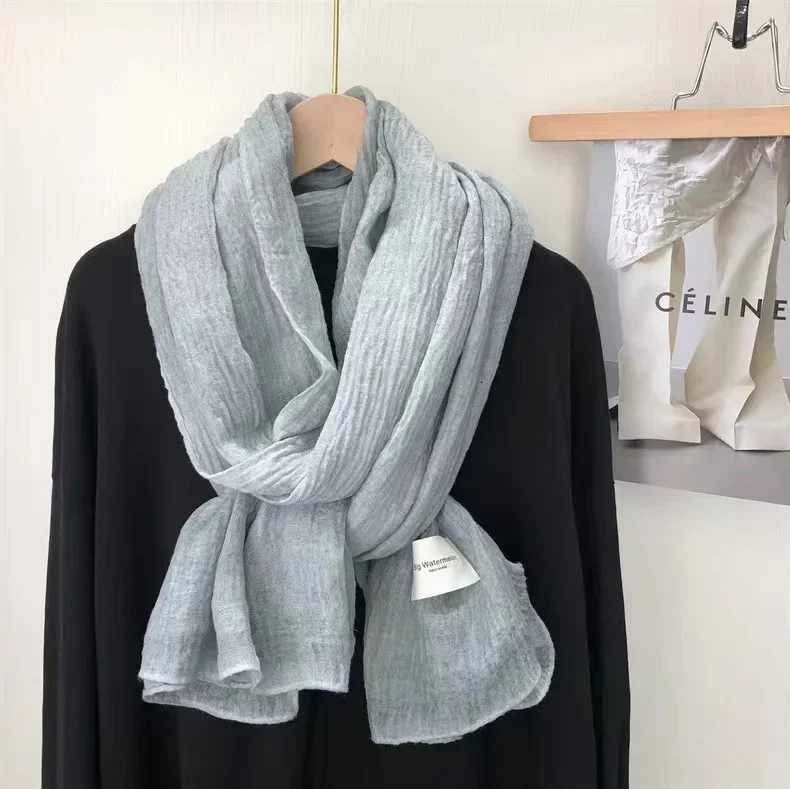 Super Soft and Plain Cotton and Linen Scarf for Women in Autumn and Winter Thin and Artistic Style Retro Warm Shl Solid ColorXJ250905
