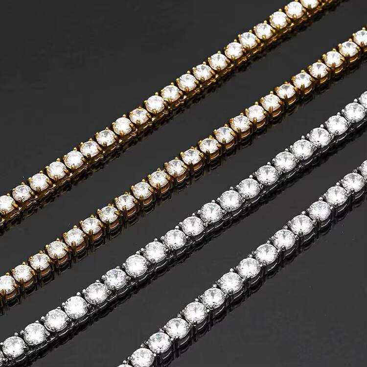 GZYS JEWELRY High Quality Men Necklace 4mm Stainless Steel Moissanite Iced Tennis Chain Bracelet