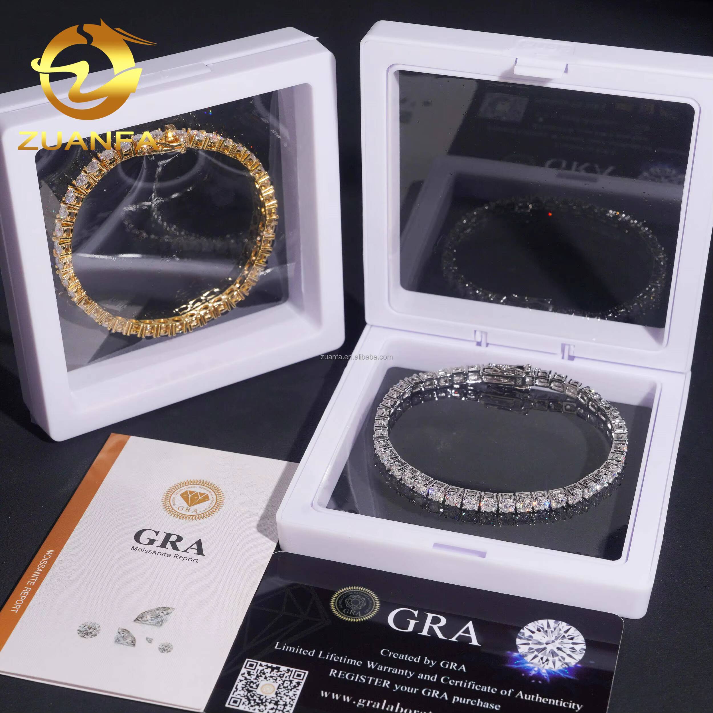 Ship in USA Warehouse Pass Diamond Tester Stock 4mm 925 Solid Silver Hip Hop Iced Out VVS1 Moissanite Diamond Tennis Bracelet