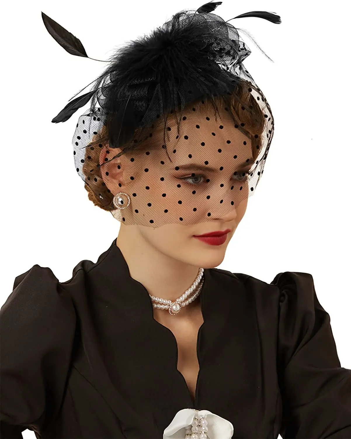 Black Fascinator Hats for Women 20s 50s Vintage Pillbox Hat Fascinators Feather Flower Veil Wedding Tea Party Hat 250905