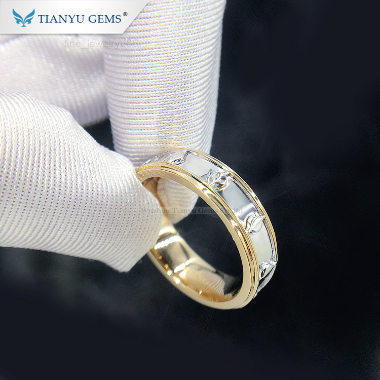 Tianyu Gems Custom Simple Man Gold Ring 14k 18k Double Color Design