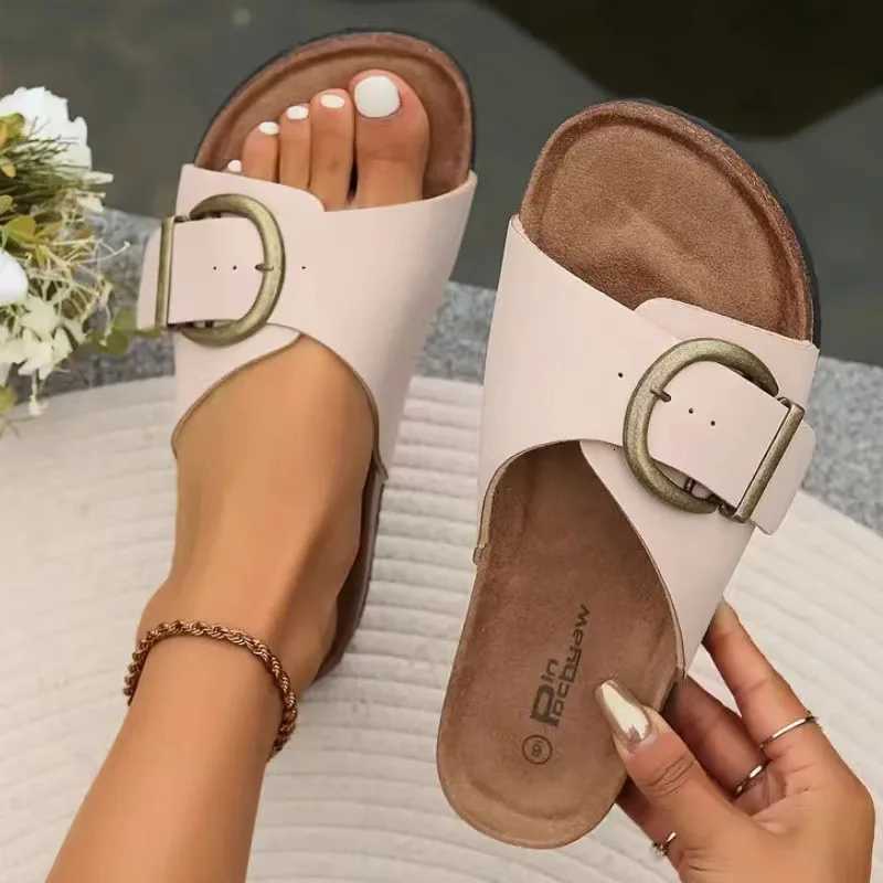 Litfun 2025 Womens Cork Slippers Fashion Women Single Buckle Flip Flops Open Toe Beach Sandals Leisure Fashion House Slippers W250905