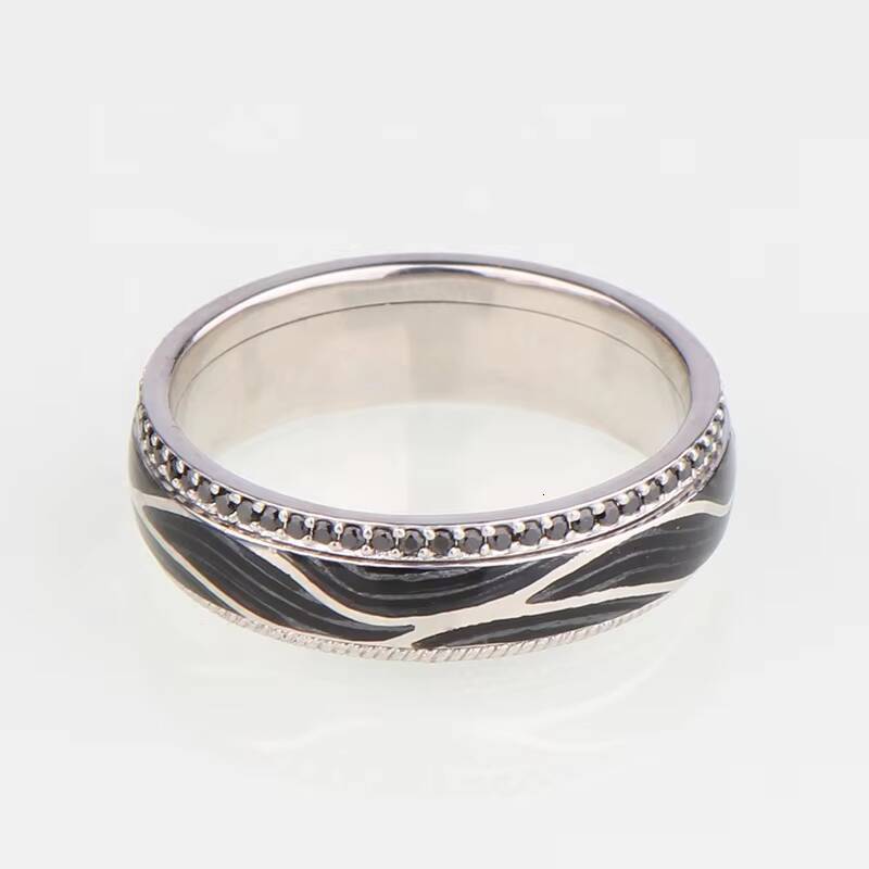 Customized Vintage Exotic Solid 925 Sterling Silver Light Luxury Designer Leopard Textured Damascus Style Enamel Wedding Party