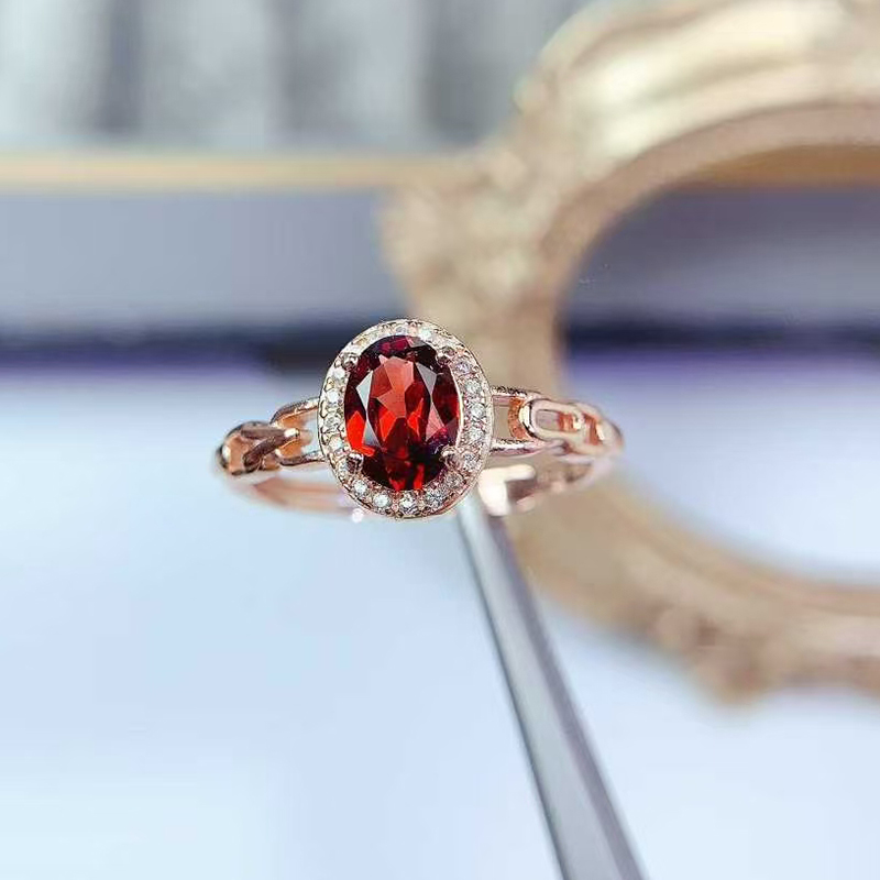 925 Silver garnet ring natural garnet ring 5mm*7mm 0.7ct garnet jewelry birthday gift for women