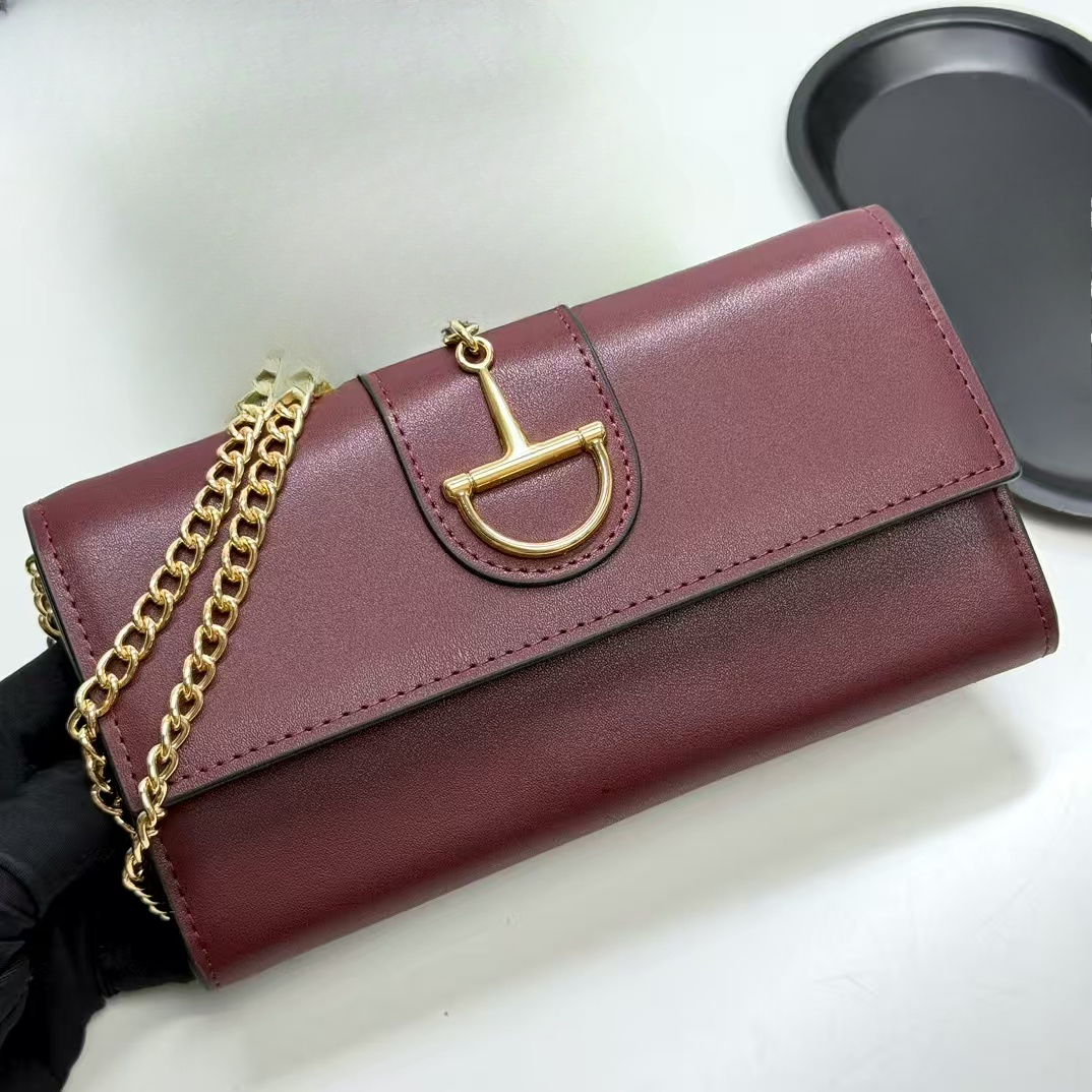 Genuine Leather Long Wallet On Chain Belt Jacki Cowhide Small Shoulder Crossbody Bag Evening Party Clutch Envelope Purses And Handbags Card Holder Short Wallet 3352