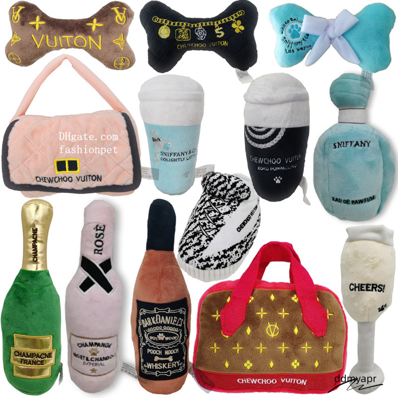 Plush Designer Dog Toys With Interactive Squeaker, Stimulating ddmyday Pet Enrichment, Hine-Washable & Safe Materials For All Breeds, Bones, Handbag, 