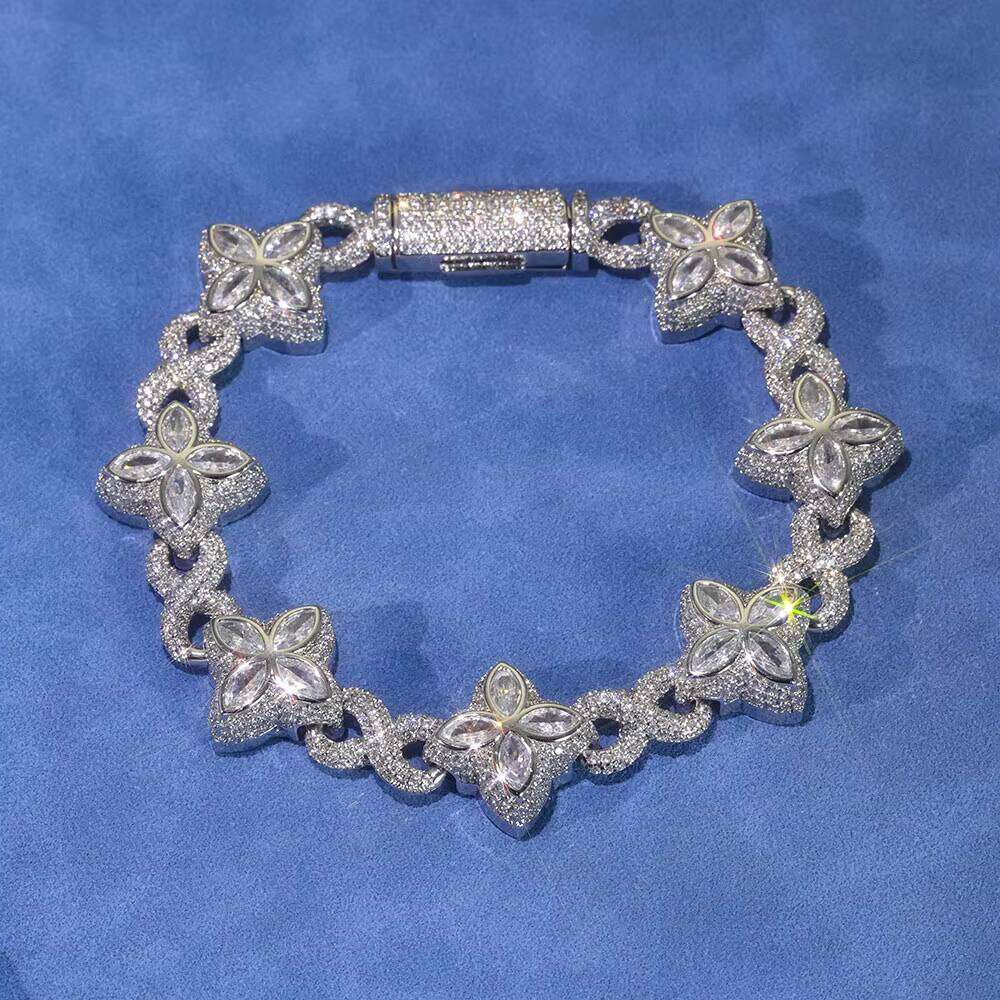 ESKEEM Hip Hop Jewelry New Design Iced Out Dia Cross Four Leaf Clover Infinite Symbol Bracelet Chain for Women Men