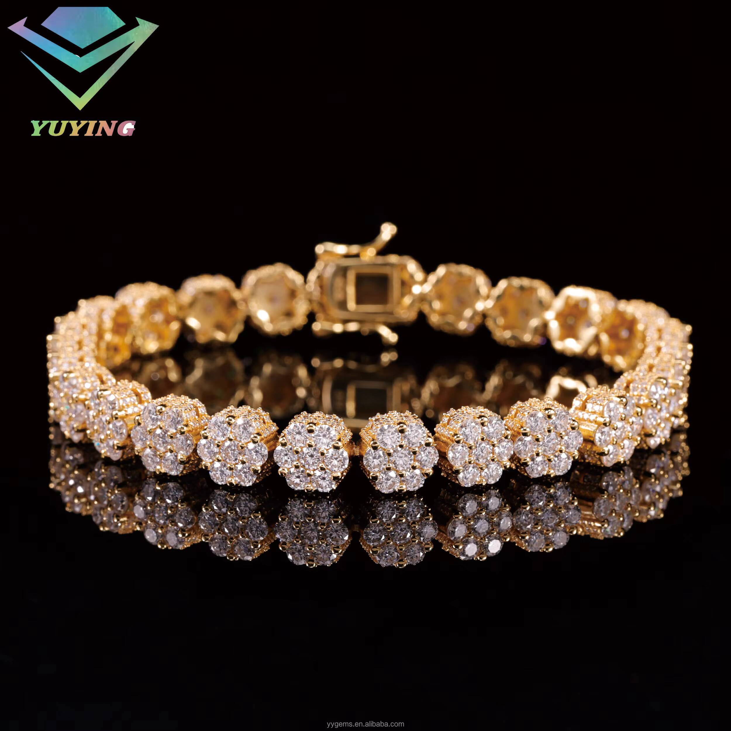 Flowers Shape Rose Gold Color Iced Out Diamond 8mm Bracelet S925 Silver Moissanite Bracelet Mens Women with GRA Certificates