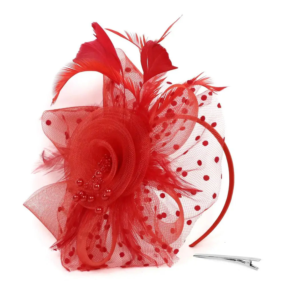 Vintage Mesh Flower Feather Headpiece Gloves Set Wedding Cocktail Fascinator Hat Stylish Tea Party Headband for Women Girls 250905